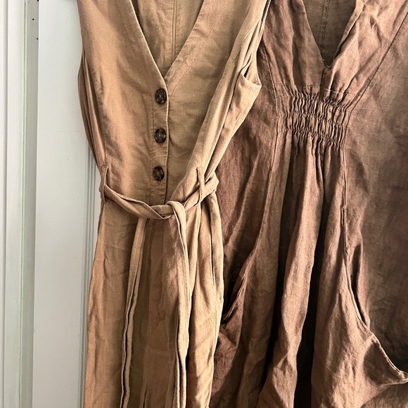 Calvin Klein Pants - Calvin Klein Tan Jumpsuit and Brown Linen Dress Bundle